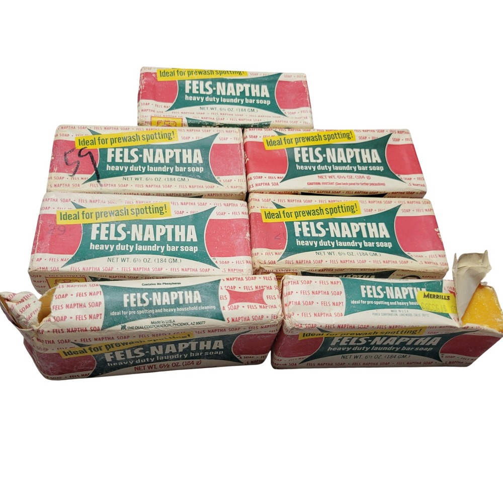 Vintage Fels-Naptha Heavy Duty Laundry Bar Soap 6.5 oz Lot of 7 Bars USA Made